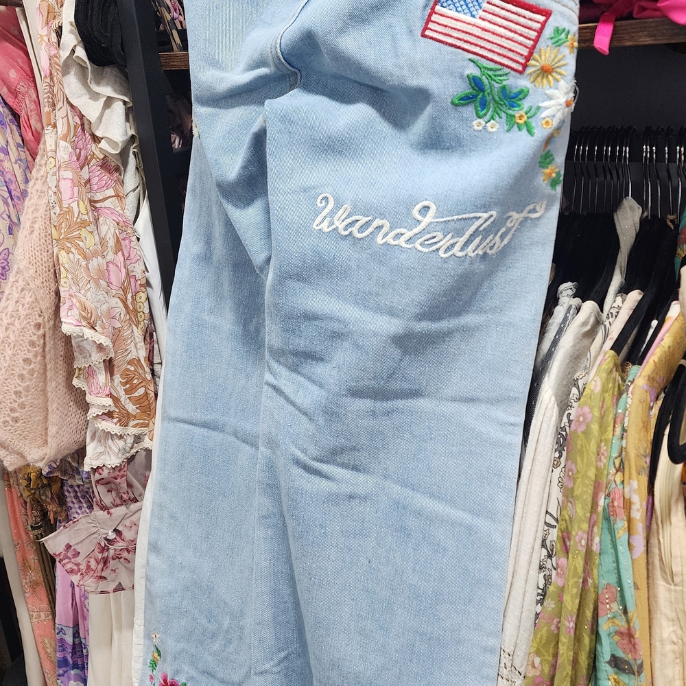 On Hold - Spell Light Blue Wanderlust Floral Embroidered Jeans - Picture 6 of 13